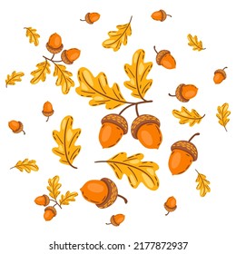 Fondo de hojas de roble con bellotas. Imagen de la planta de otoño.