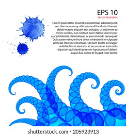 Background with an octopus.Watercolor vector template. 