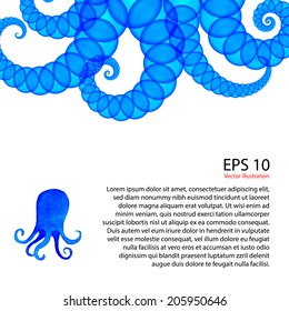 Background with an octopus.Watercolor vector template.