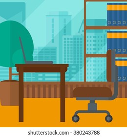 Background of office with city view.