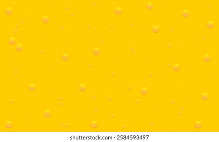 Background with oil drops texture, yellow omega bubbles, gold liquid transparent droplets. Template for skincare essential product with dribs of different shapes vector honey, orange juice pattern