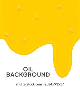 Background with oil drops texture, yellow omega bubbles, gold liquid transparent droplets. Template for skincare essential product with dribs of different shapes vector honey, orange juice pattern