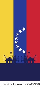 Antecedentes plataforma de petróleo y gas en el mar con plataforma. Bandera de fondo de Venezuela