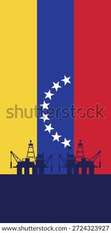 Background oil and gas platform on the sea with rig. Background flag of Venezuela