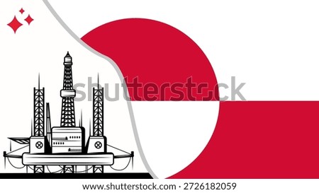 Background of Oil pump. Industrial machine for petroleum on background of Greenland flag. Greenland Oil Industry concept. EPS10 vector