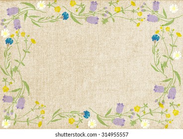 background old canvas with frame of wildflowers. vector illustration