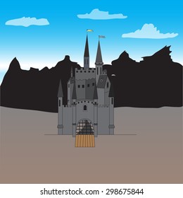 Background with old castle and rocks