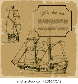 Background old ships on vintage old paper. Plus three objects  cracked surface. Grunge effects can be removed.