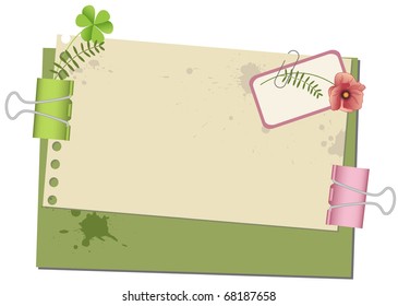 background with old spotted paper and paperclips