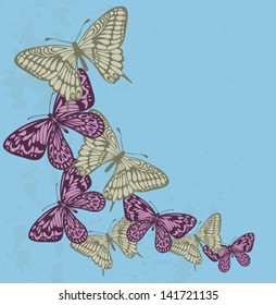 Background in the old style with flying butterflies. Many similarities in the profile of the artist