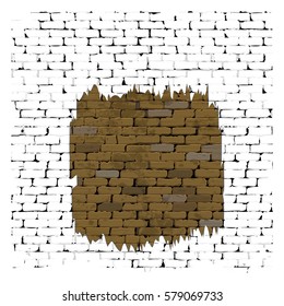 background old white brick wall with a broken plaster