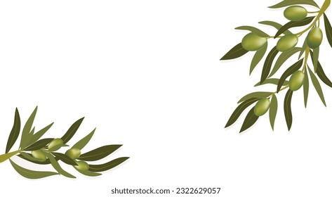 Background with olive branch and green olives. Vegetarian food and healthy lifestyle