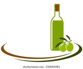 background with olive oil bottle and decorative line