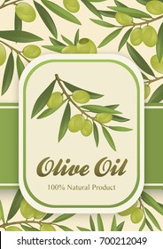 Background for olive oil - olive branches with olives, fully hand drawn vector