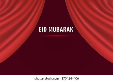 Background on greeting eid mubarak Red Curtain. Background with Luxury Silk Velvet.