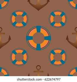 Background on a marine theme with anchors and lifebuoys.