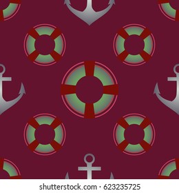 Background on a marine theme with anchors and lifebuoys.