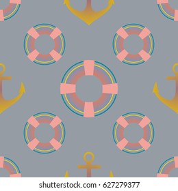 Background on a marine theme with anchors and lifebuoys.