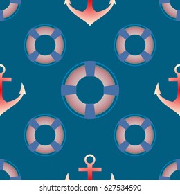 Background on a marine theme with anchors and lifebuoys.