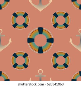 Background on a marine theme with anchors and lifebuoys.