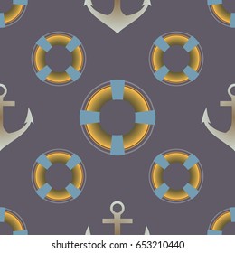 Background on a marine theme with anchors and lifebuoys.
