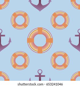 Background on a marine theme with anchors and lifebuoys.