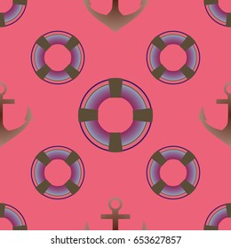Background on a marine theme with anchors and lifebuoys.