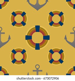 Background on a marine theme with anchors and lifebuoys.