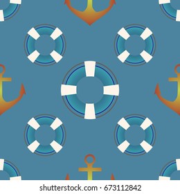Background on a marine theme with anchors and lifebuoys.