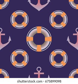 Background on a marine theme with anchors and lifebuoys.