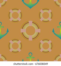 Background on a marine theme with anchors and lifebuoys.