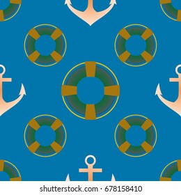 Background on a marine theme with anchors and lifebuoys.