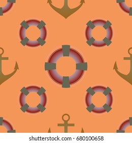 Background on a marine theme with anchors and lifebuoys.