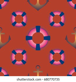 Background on a marine theme with anchors and lifebuoys.