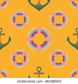 Background on a marine theme with anchors and lifebuoys.