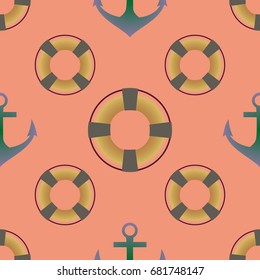 Background on a marine theme with anchors and lifebuoys.