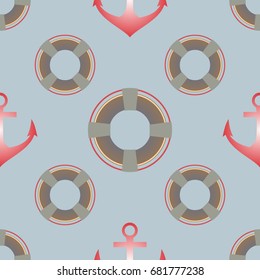Background on a marine theme with anchors and lifebuoys.