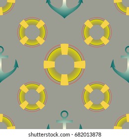 Background on a marine theme with anchors and lifebuoys.