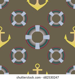 Background on a marine theme with anchors and lifebuoys.