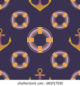 Background on a marine theme with anchors and lifebuoys.