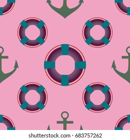Background on a marine theme with anchors and lifebuoys.