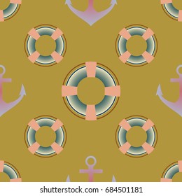 Background on a marine theme with anchors and lifebuoys.