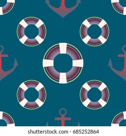 Background on a marine theme with anchors and lifebuoys.