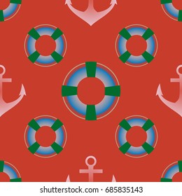 Background on a marine theme with anchors and lifebuoys.