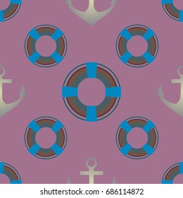 Background on a marine theme with anchors and lifebuoys.
