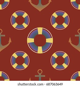 Background on a marine theme with anchors and lifebuoys.