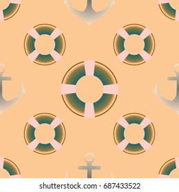 Background on a marine theme with anchors and lifebuoys.