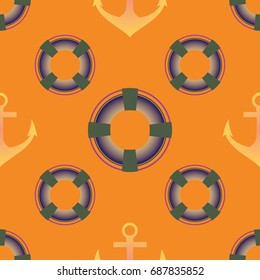 Background on a marine theme with anchors and lifebuoys.