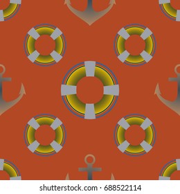 Background on a marine theme with anchors and lifebuoys.