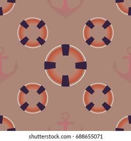 Background on a marine theme with anchors and lifebuoys.